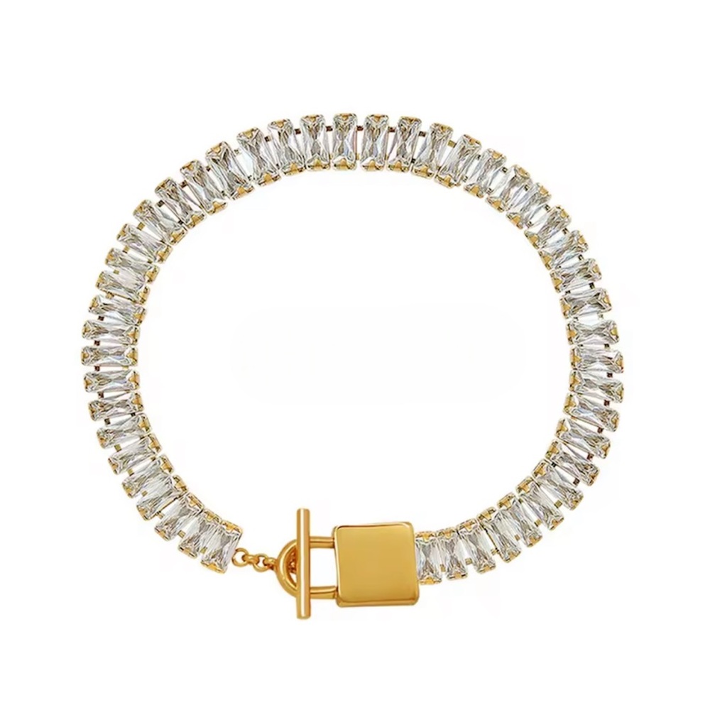 NEW 18K GOLD PLATED LUX Baguette CZ Padlock Bracelet – Stainless Steel